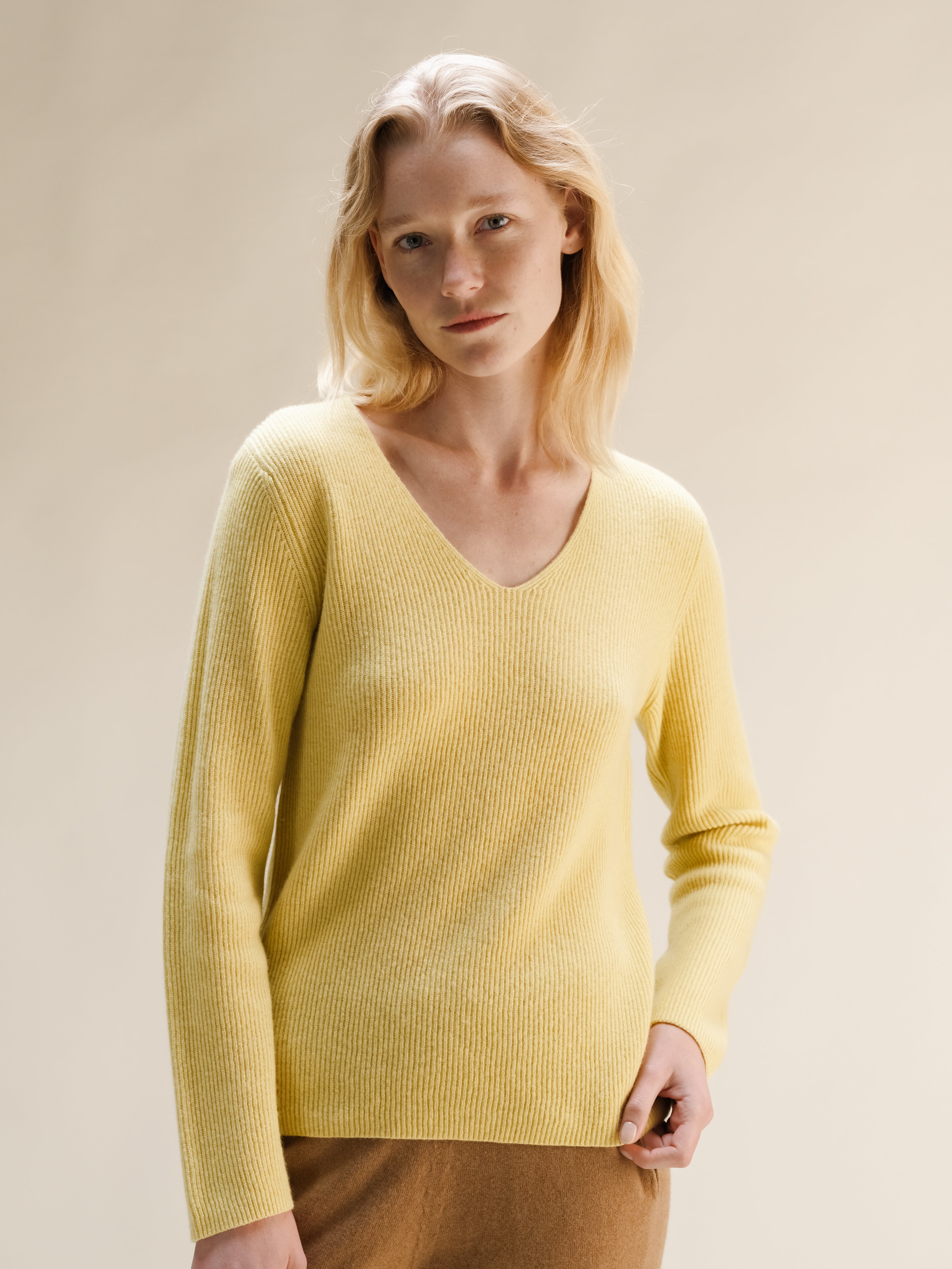 Cashmere Mix Ribbed V-Neck