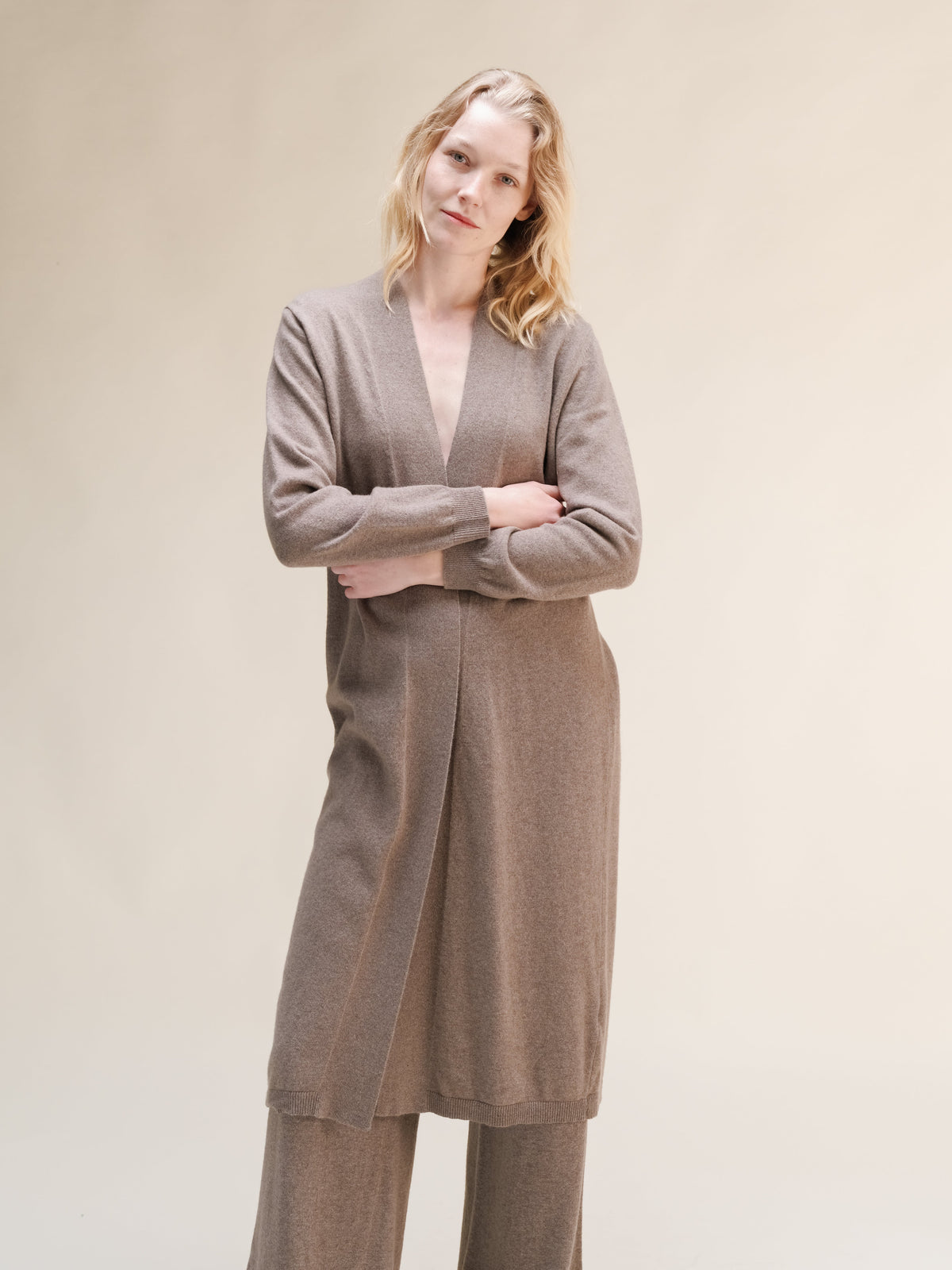 Cardigan Aperto in Lana e Cashmere con Maniche Lunghe