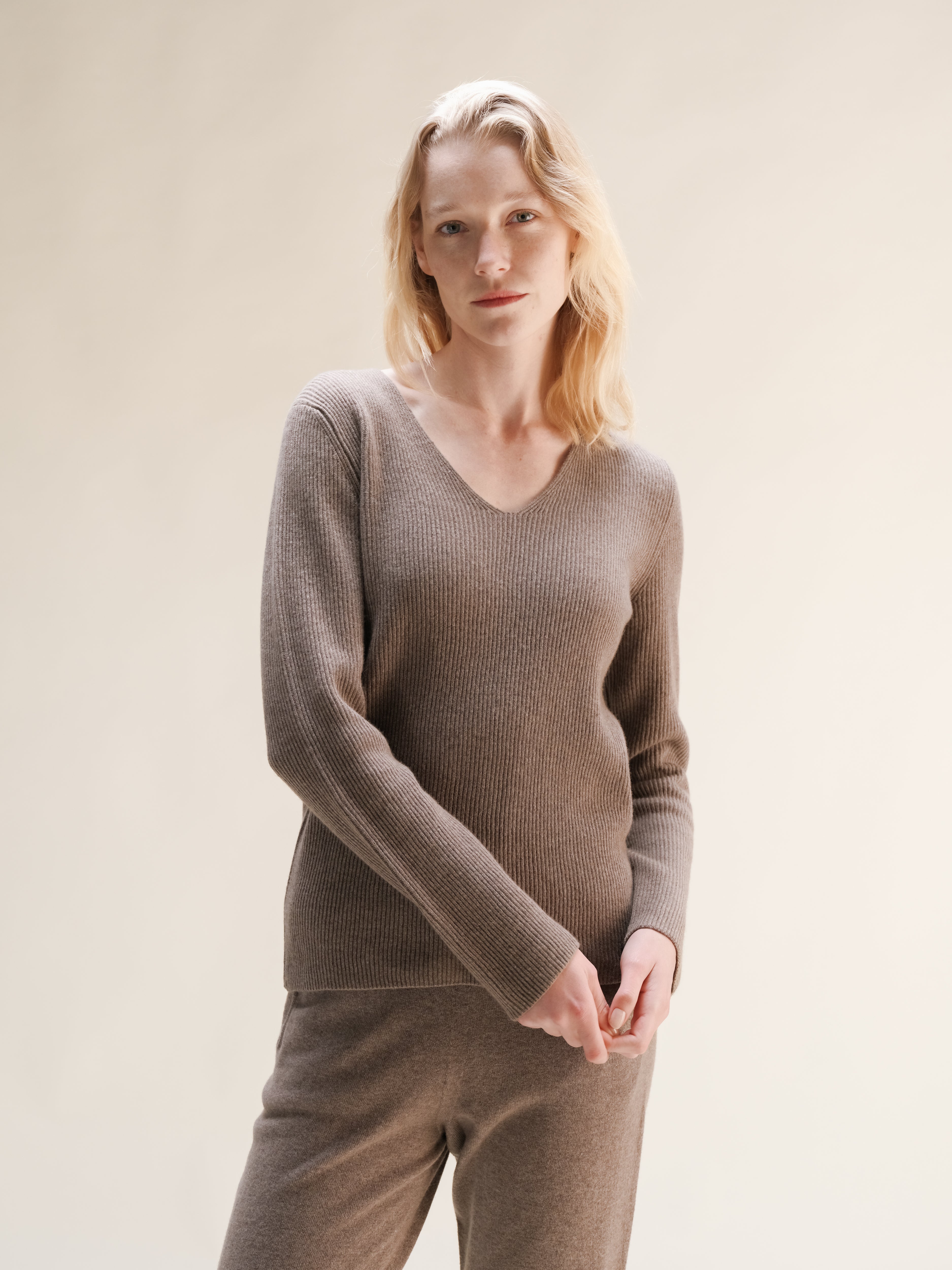 Cashmere Mix Ribbed V-Neck
