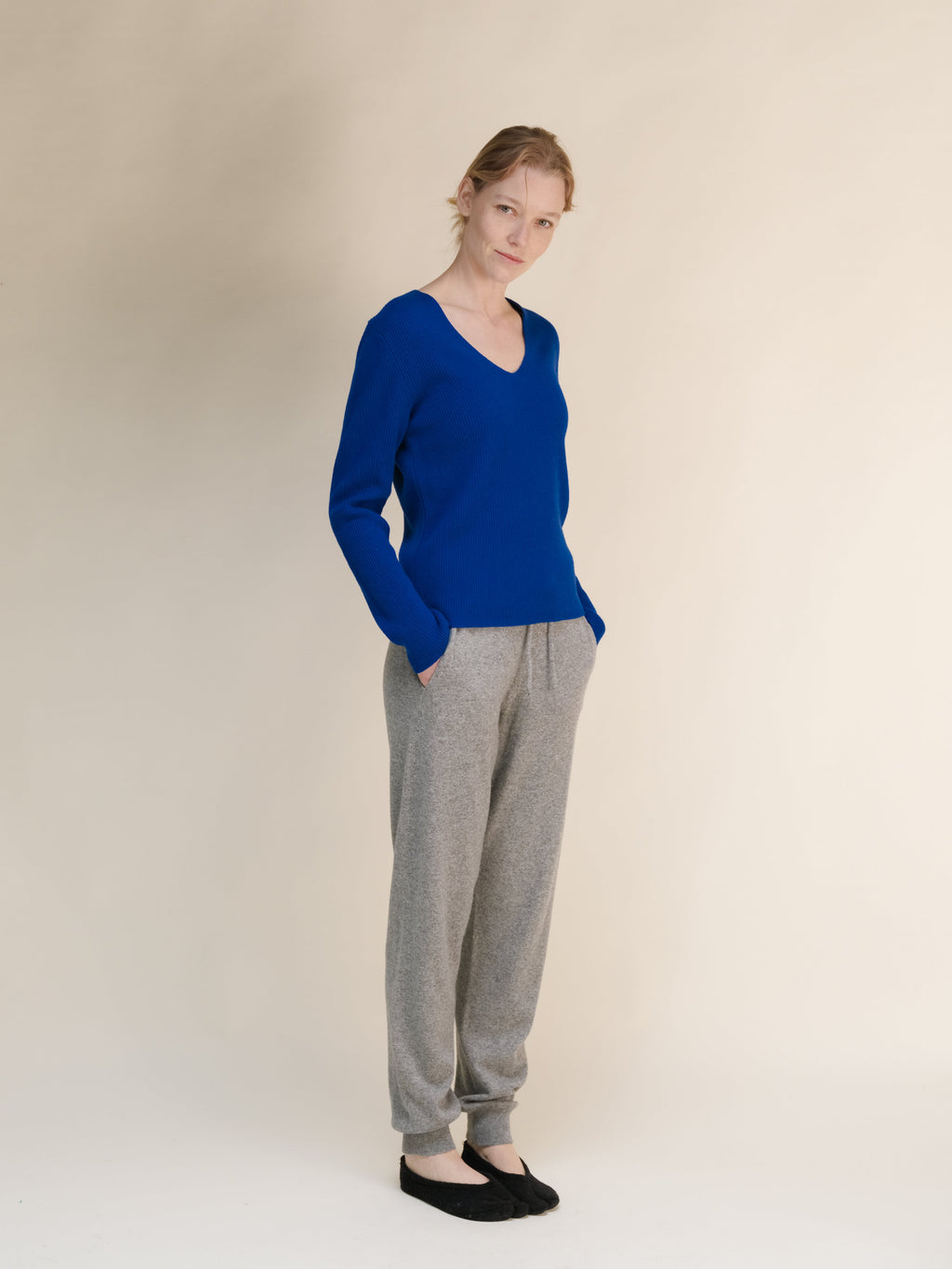 Cashmere Mix Ribbed V-Neck