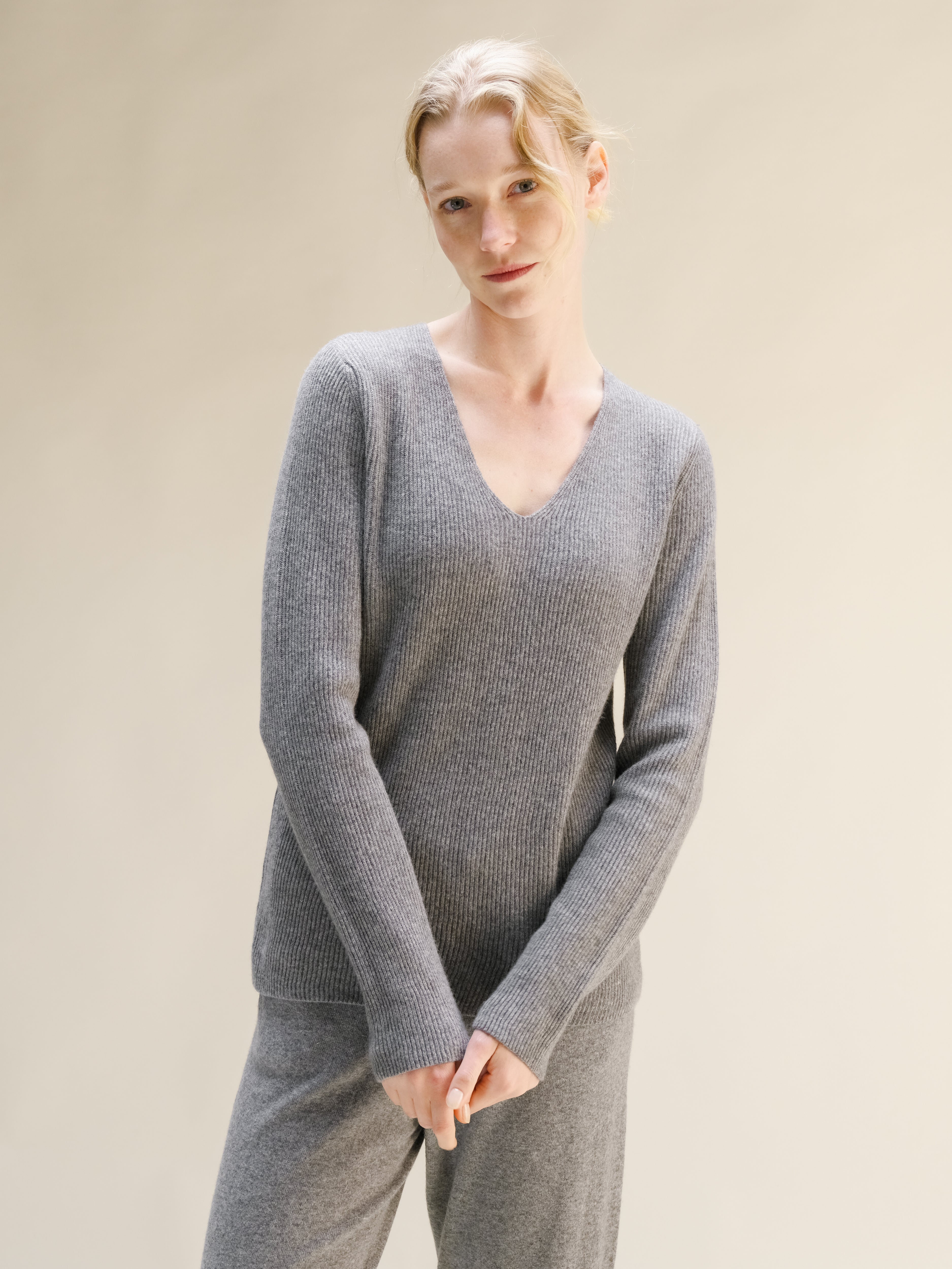 Cashmere Mix Ribbed V-Neck