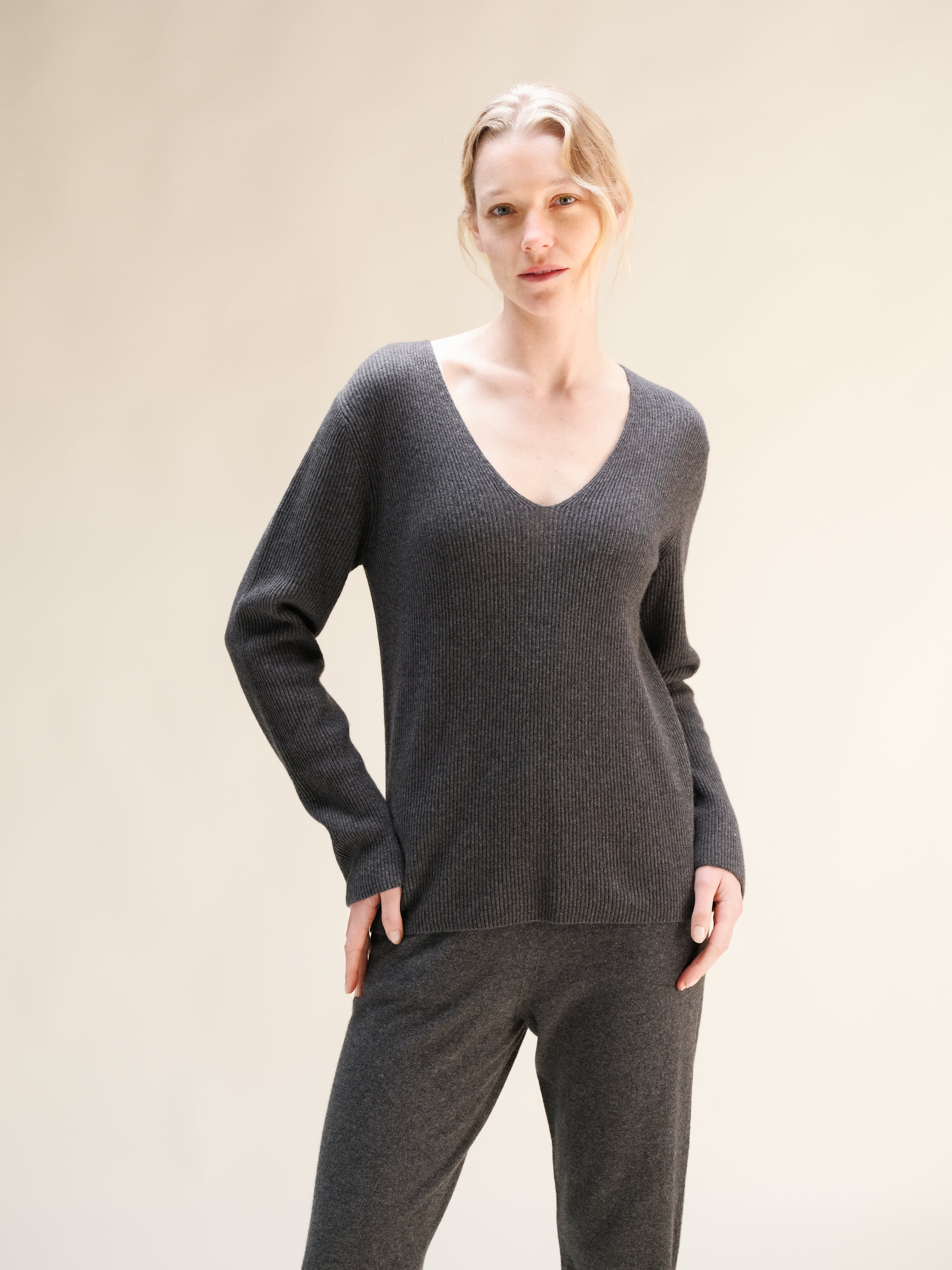 Cashmere Mix Ribbed V-Neck