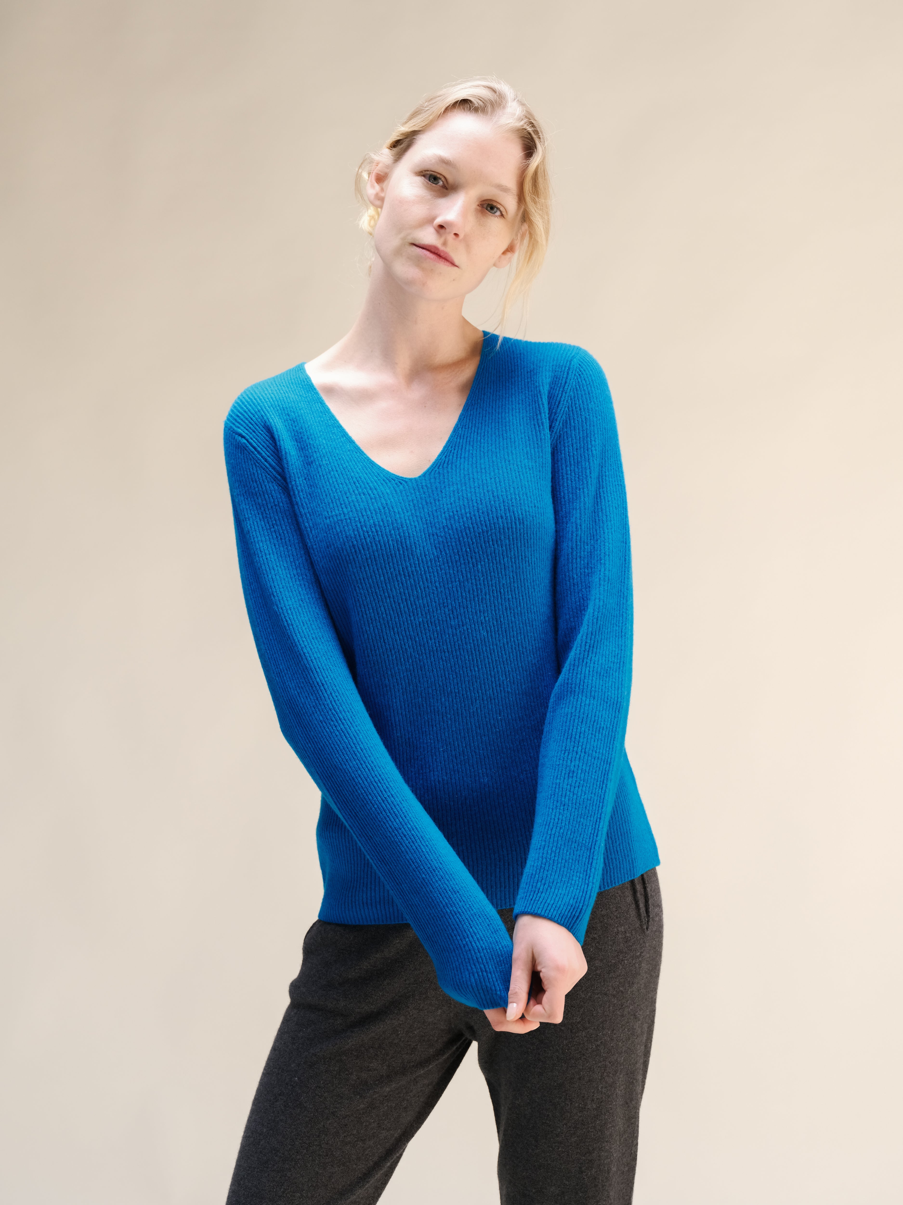 Cashmere Mix Ribbed V-Neck