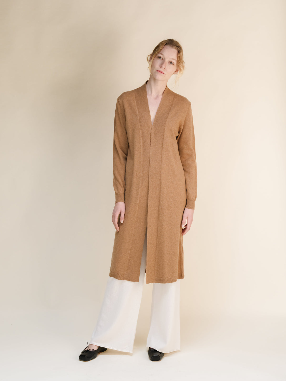 Cardigan Aperto in Lana e Cashmere con Maniche Lunghe