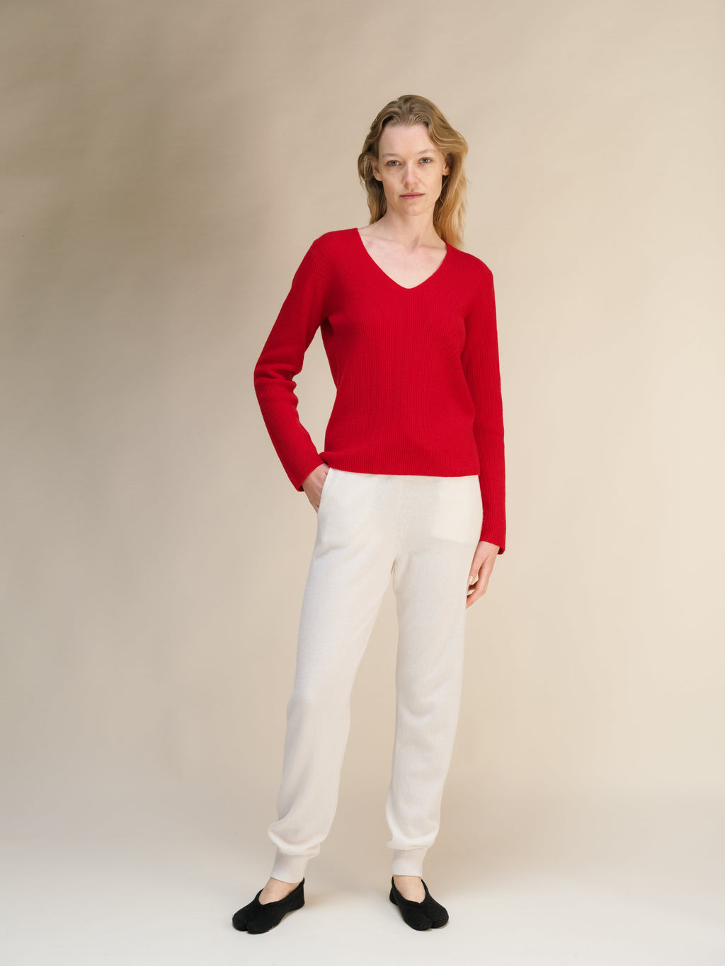 Cashmere Mix Ribbed V-Neck