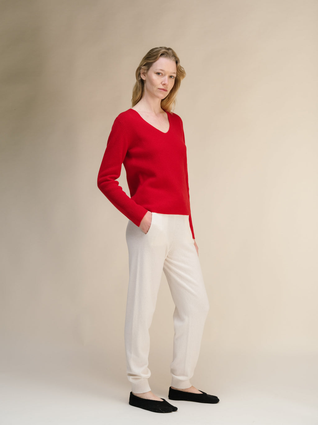 Cashmere Mix Ribbed V-Neck