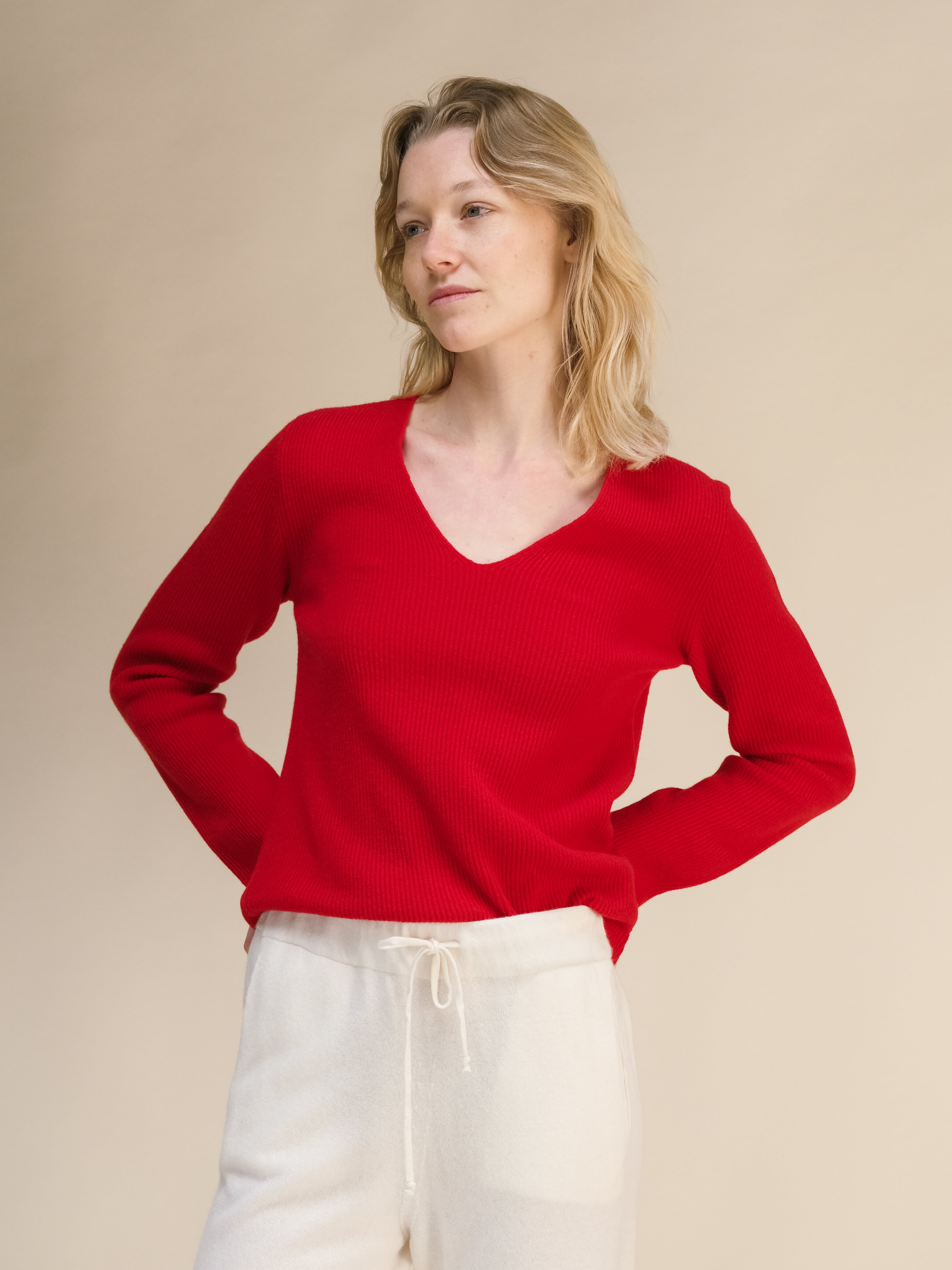Cashmere Mix Ribbed V-Neck