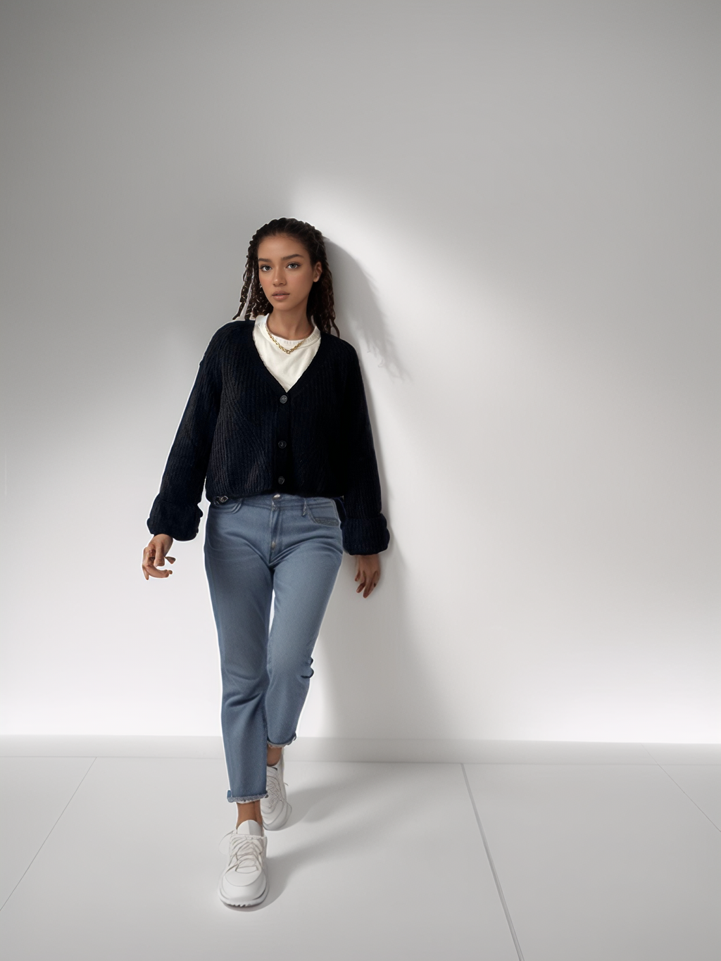 Cardigan Crop in Lana e Alpaca con Polsi Doppiati