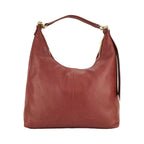 RB1017Q | Women's Soft Shoulder Bag in Genuine Leather Made in Italy with removable shoulder strap. Shiny Gold metal snap hook attachments - Ruby color - Dimensions: cm 36 x 40 x 13