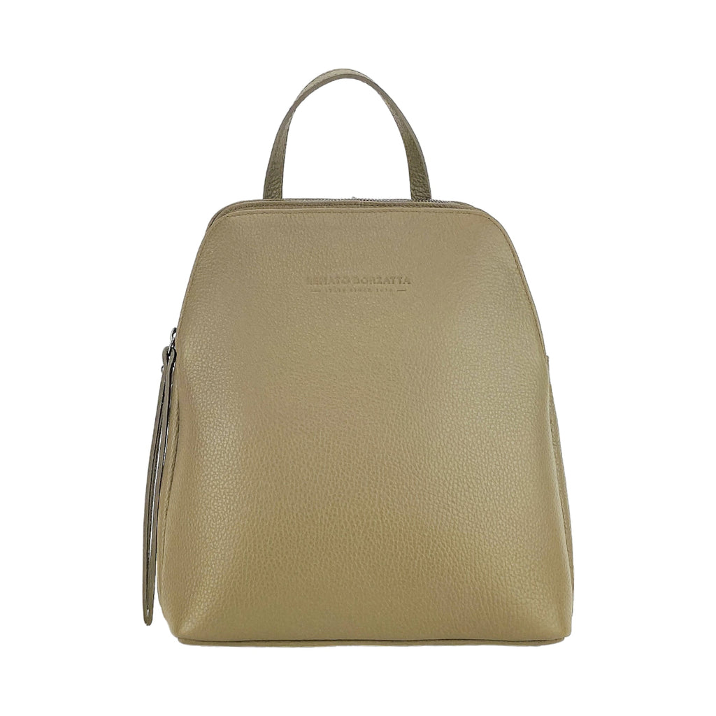 RB1018AQ | Women's Double Compartment Backpack in Genuine Leather Made in Italy with adjustable shoulder straps. Gunmetal metal hardware - Taupe color - Dimensions: cm 26 x 30 x 14.5