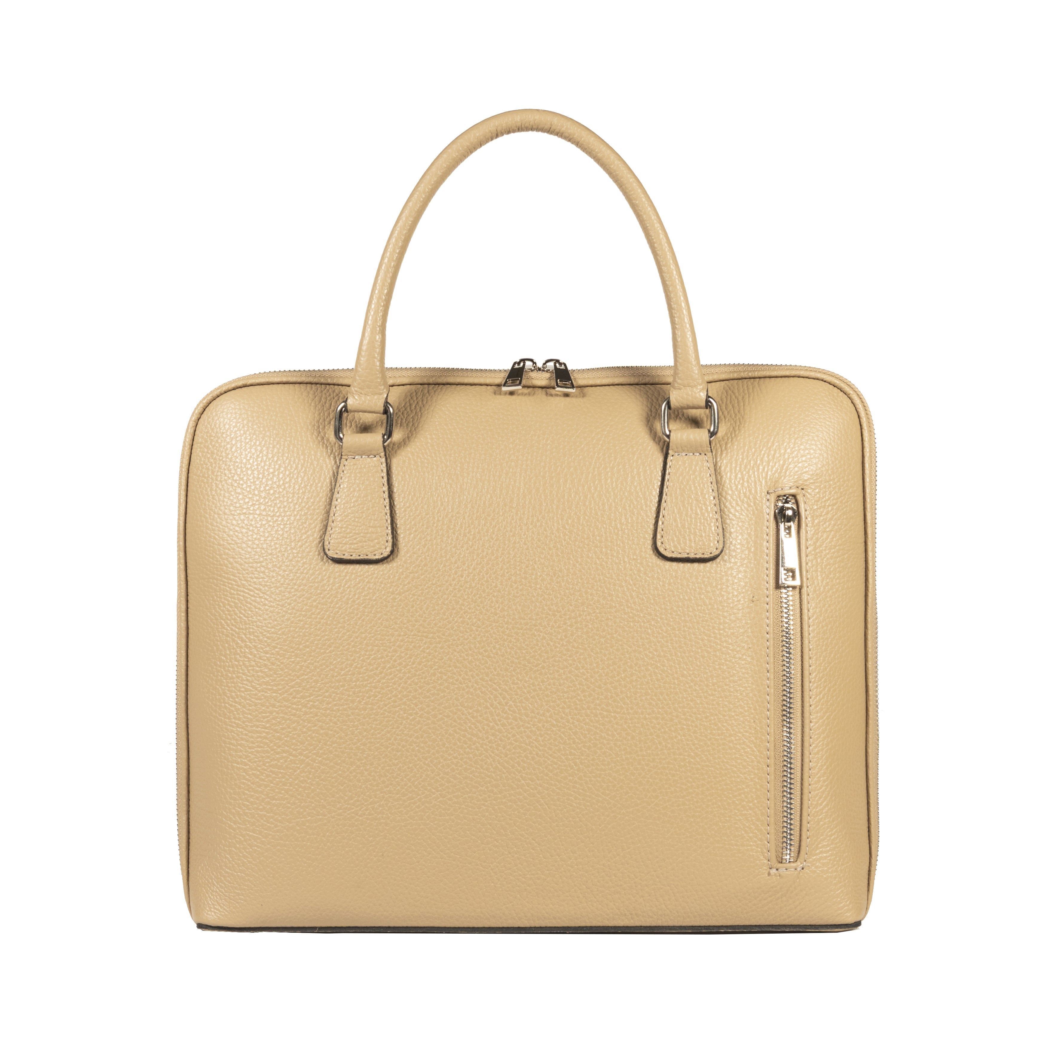 RB1019AQ | Valigetta Business Unisex in Vera Pelle Made in Italy, con tracolla removibile. Attacchi con moschettoni in metallo con finitura nichel lucido.  Colore: Taupe Dimensioni: 37 × 29 × 6,5 cm