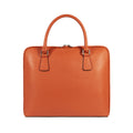 RB1019L | Made in Italy Genuine Leather Unisex Business Briefcase with removable shoulder strap. Polished Nickel metal snap hook attachments - Orange color - Dimensions: 37 x 29 x 6.5 cm.
