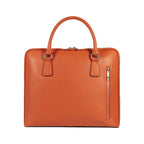 RB1019L | Made in Italy Genuine Leather Unisex Business Briefcase with removable shoulder strap. Polished Nickel metal snap hook attachments - Orange color - Dimensions: 37 x 29 x 6.5 cm.