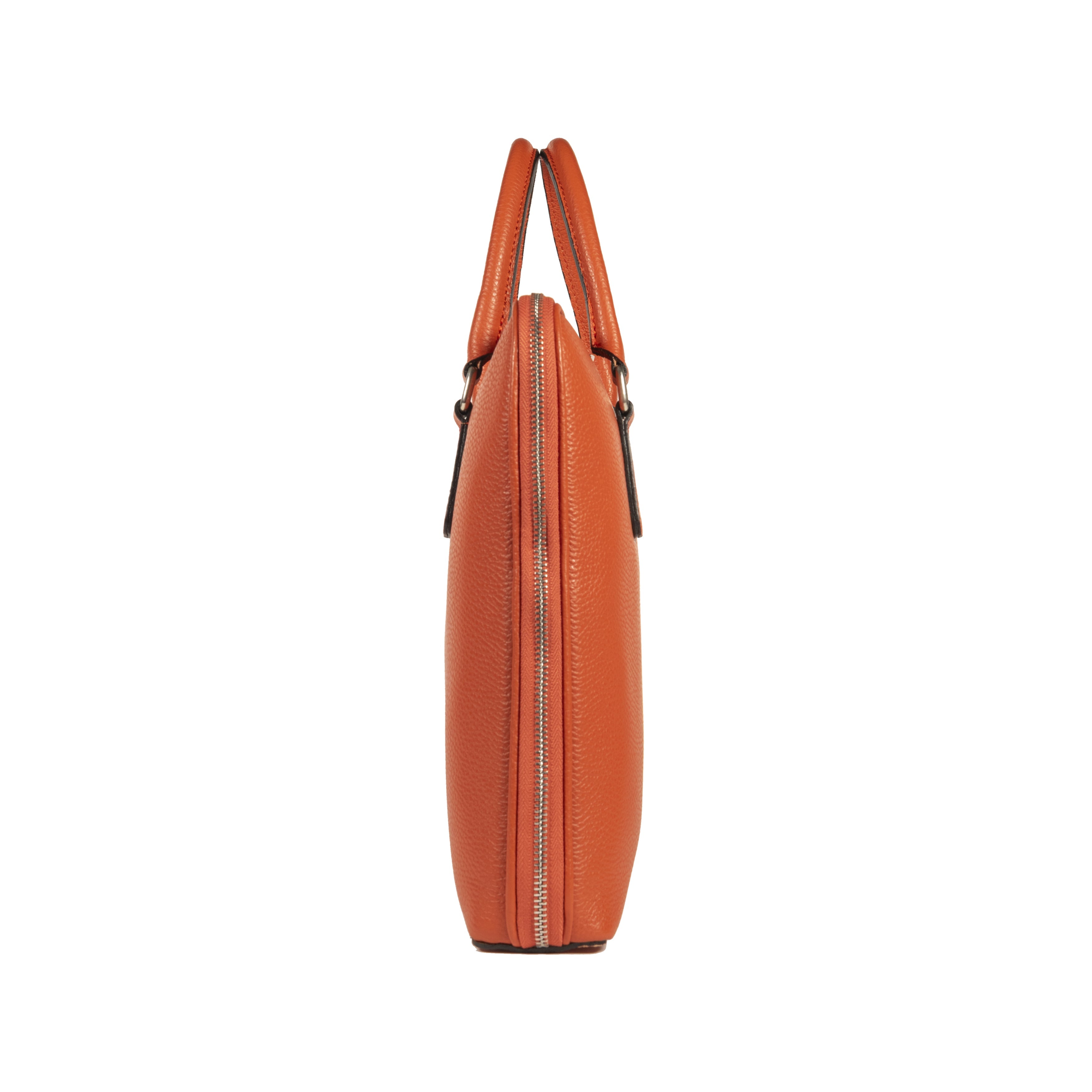 RB1019L | Made in Italy Genuine Leather Unisex Business Briefcase with removable shoulder strap. Polished Nickel metal snap hook attachments - Orange color - Dimensions: 37 x 29 x 6.5 cm.