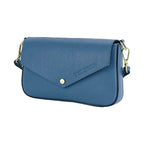 RB1023P | Small Shoulder Bag with Removable Chain Strap in Genuine Leather Made in Italy. Flap Closure. Shiny Gold metal hardware - Avio color - Dimensions: 22 x 12 x 3 cm.