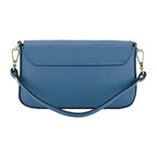 RB1023P | Small Shoulder Bag with Removable Chain Strap in Genuine Leather Made in Italy. Flap Closure. Shiny Gold metal hardware - Avio color - Dimensions: 22 x 12 x 3 cm.