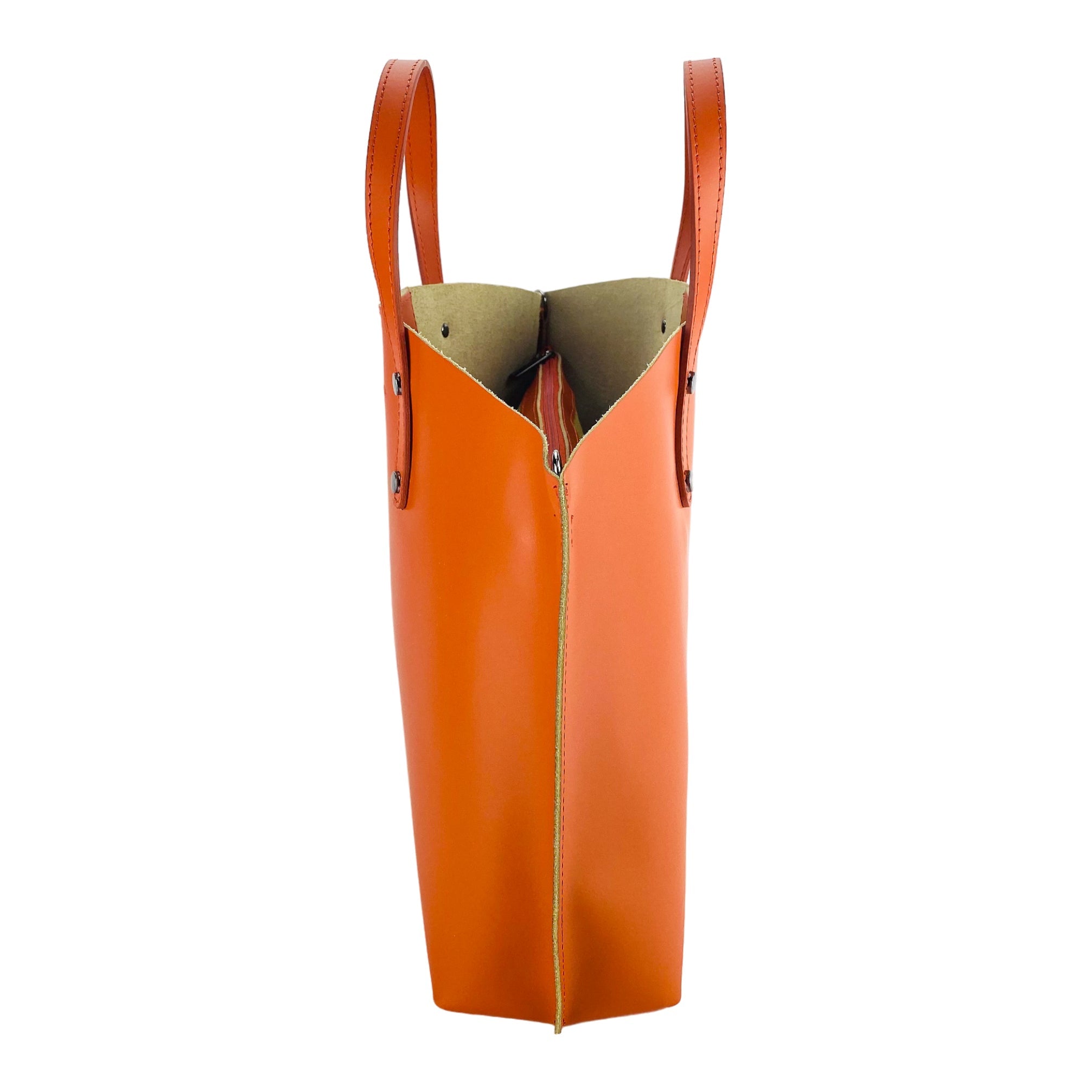 RB1024AM  | Borsa Donna a Mano in Vera Pelle Made in Italy con tracolla removibile. Sacca grande interna estraibile. Accessori Canna di Fucile Lucido - Colore Paprika - Dimensioni: cm 48x31x11