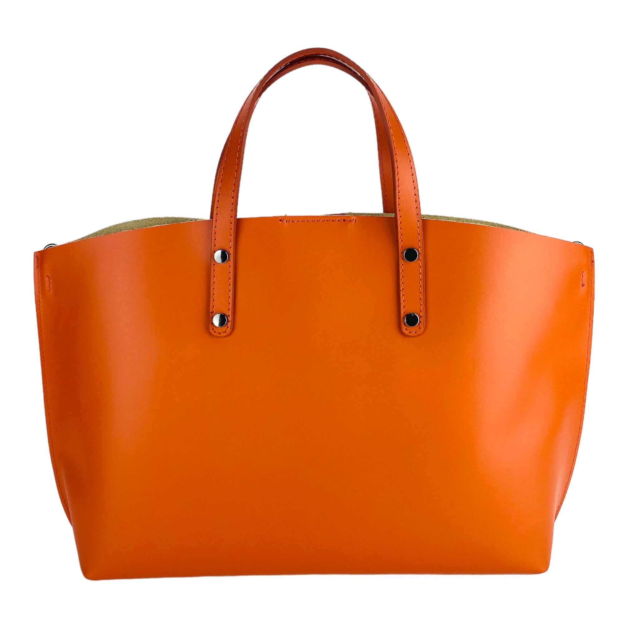 RB1024AM  | Borsa Donna a Mano in Vera Pelle Made in Italy con tracolla removibile. Sacca grande interna estraibile. Accessori Canna di Fucile Lucido - Colore Paprika - Dimensioni: cm 48x31x11
