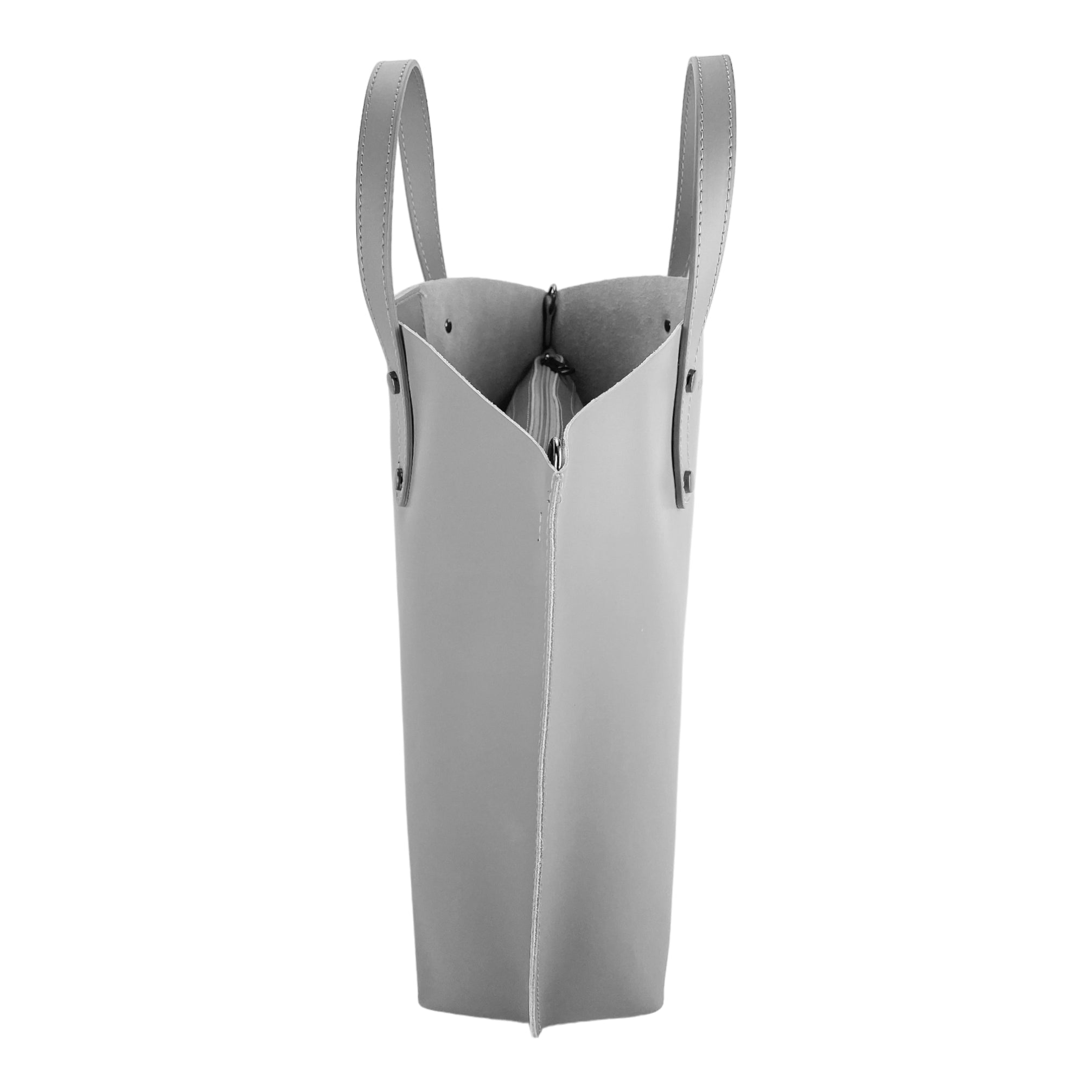 RB1024F  | Borsa Donna a Mano in Vera Pelle Made in Italy con tracolla removibile. Sacca grande interna estraibile. Accessori Canna di Fucile Lucido - Colore Grigio - Dimensioni: cm 48x31x11