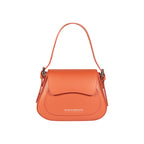 RB1030AM | EMMA Women's Shoulder Bag with flap in Genuine Leather Made in Italy. Polished Silver metal hardware - Paprika color - Dimensions: 24 x 18 x 9 cm + 14.5 (Handle light)