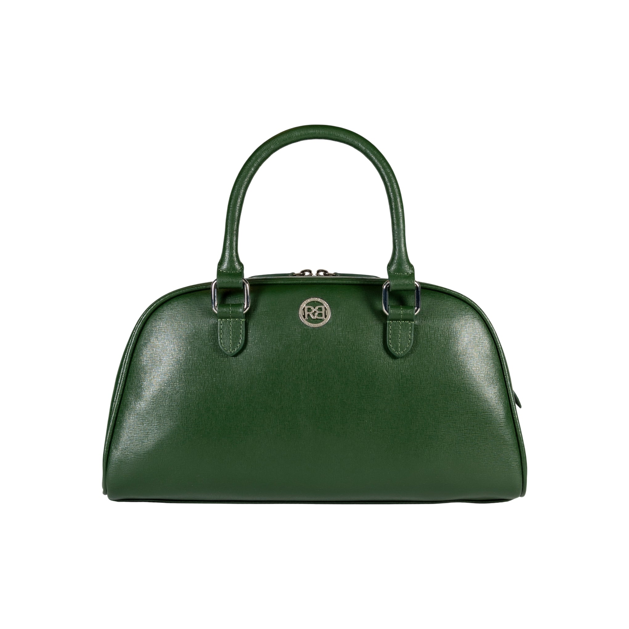 RB1034 Borsa Bowling da donna VIRGINIA in vera pelle Saffiano made in Italy.Accessori in metallo Argento Lucido.