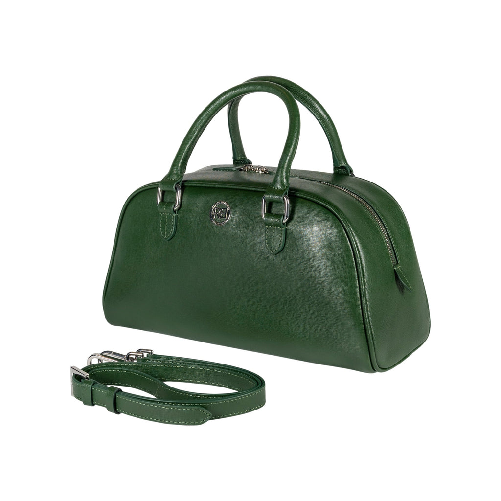 RB1034 Borsa Bowling da donna VIRGINIA in vera pelle Saffiano made in Italy.Accessori in metallo Argento Lucido.