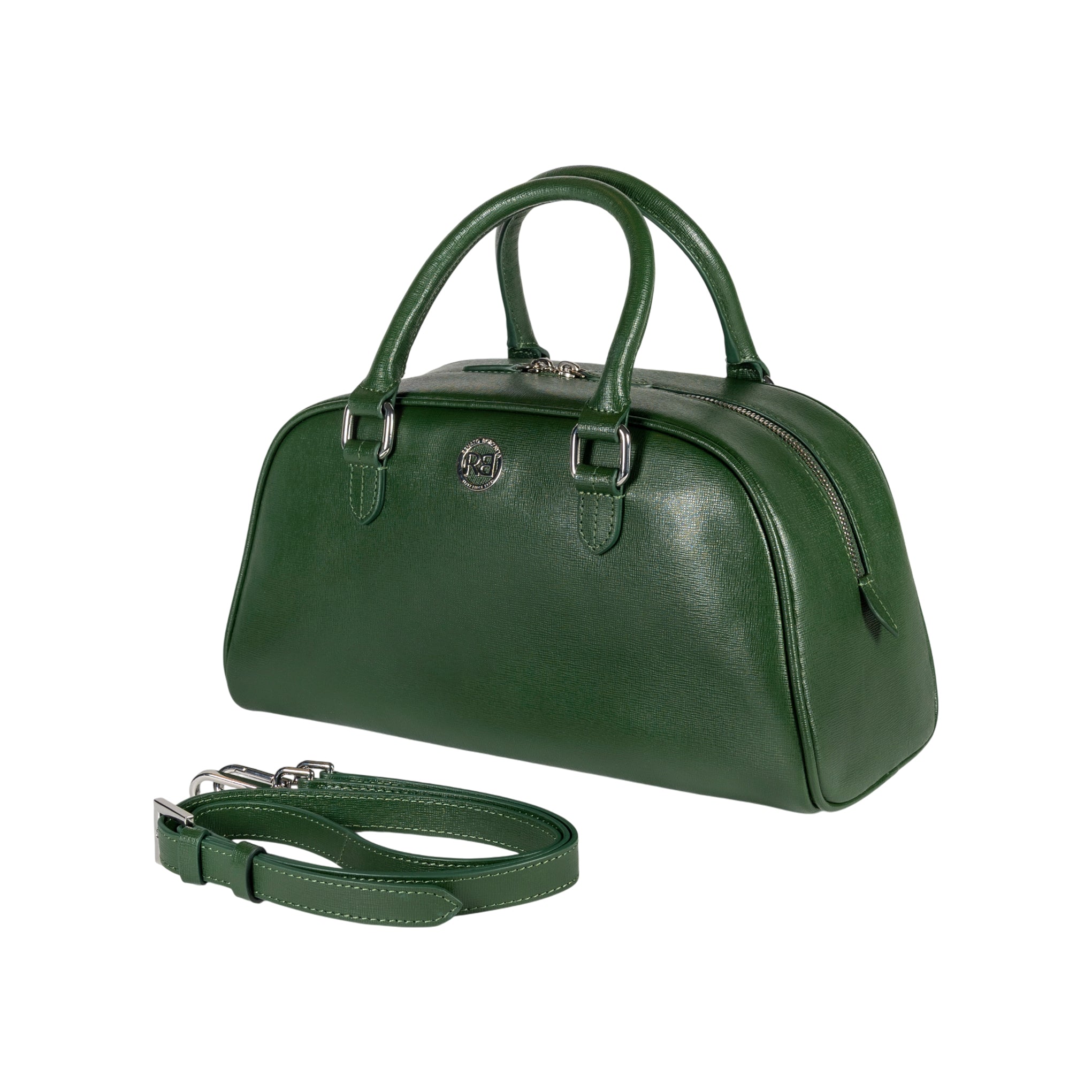 RB1034 Borsa Bowling da donna VIRGINIA in vera pelle Saffiano made in Italy.Accessori in metallo Argento Lucido.