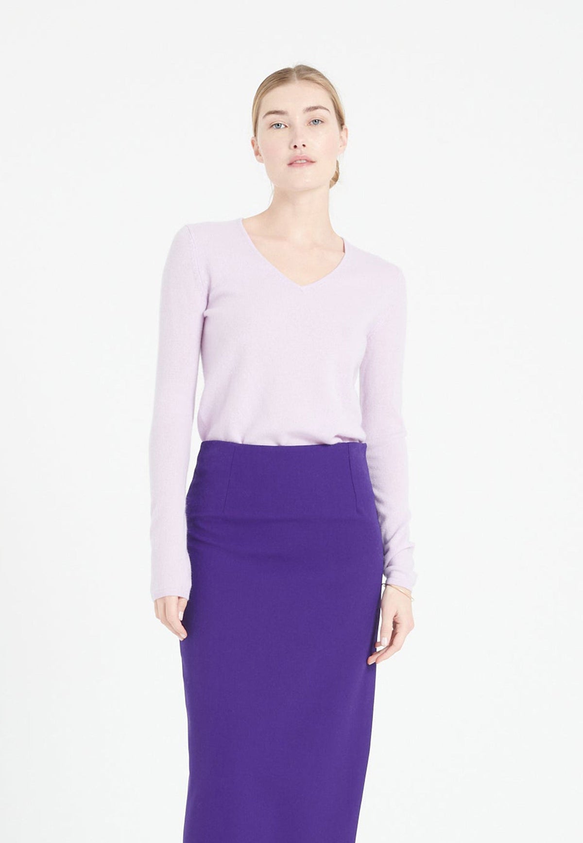 Pull col V femme en cachemire lilas - LILLY 2A-0