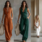 Western Sleeveless Wide-Leg Button-Down Jumpsuit