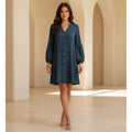 Devine Notched Balloon Sleeve Mini Dress