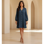 Devine Notched Balloon Sleeve Mini Dress
