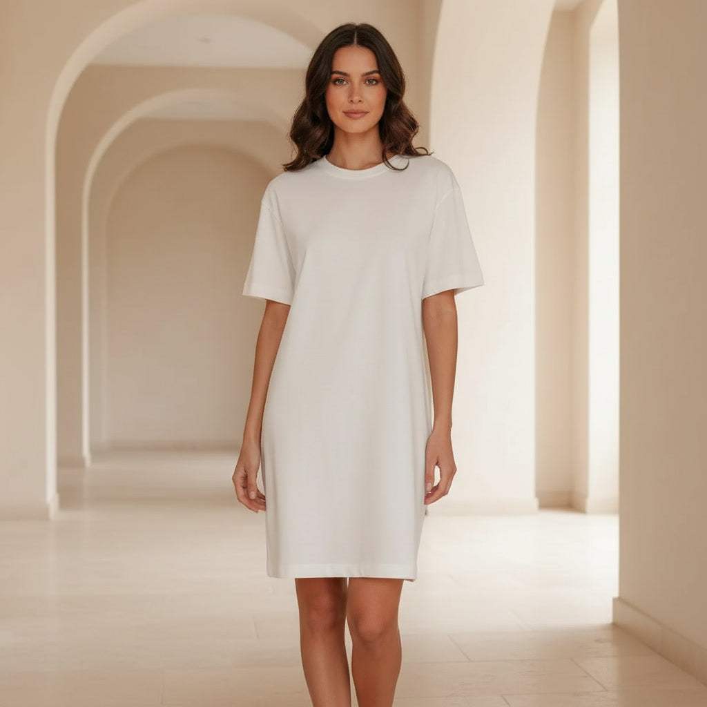 Drop Shoulder Crew Neck Shift T Shirt Dress