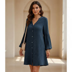 Devine Notched Balloon Sleeve Mini Dress