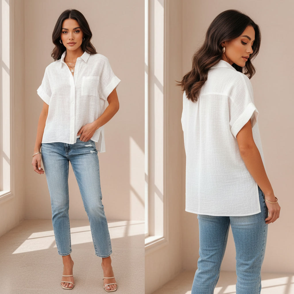 Full Size Button Up Short Sleeve Shirt Plus Size