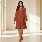 Double Take Full Size Texture Button Up Ruffle Hem Dress