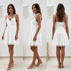 Surplice Summer Mini Dress with Tassel Hem