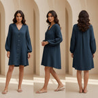 Devine Notched Balloon Sleeve Mini Dress