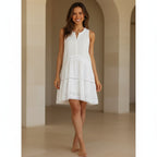 Half Button Sleeveless Mini Dress