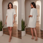 Drop Shoulder Crew Neck Shift T Shirt Dress