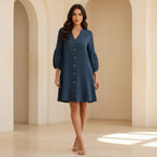 Devine Notched Balloon Sleeve Mini Dress