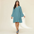 Double Take Full Size Texture Button Up Ruffle Hem Dress
