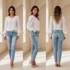 Eyelet Long Sleeve Blouse with Elastic Cuffs