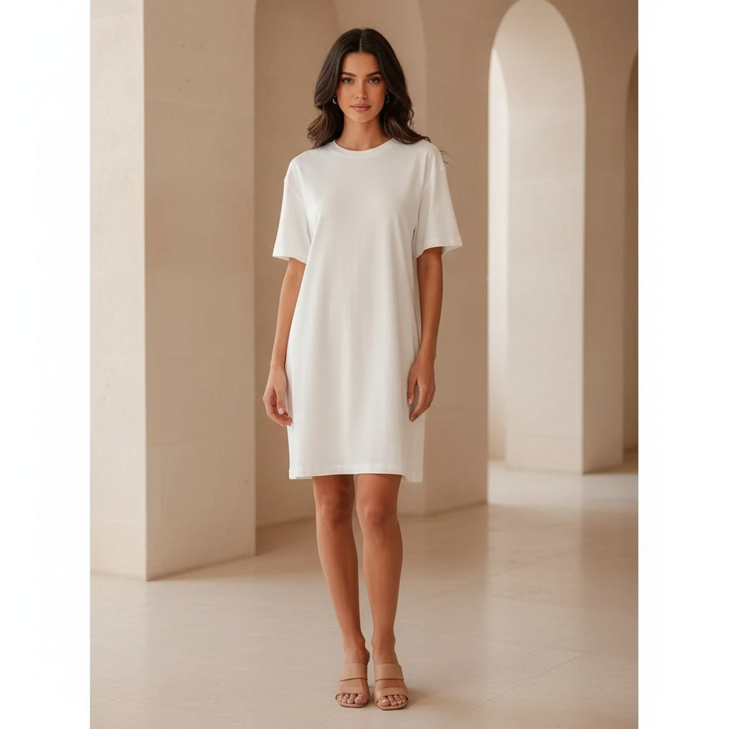 Drop Shoulder Crew Neck Shift T Shirt Dress