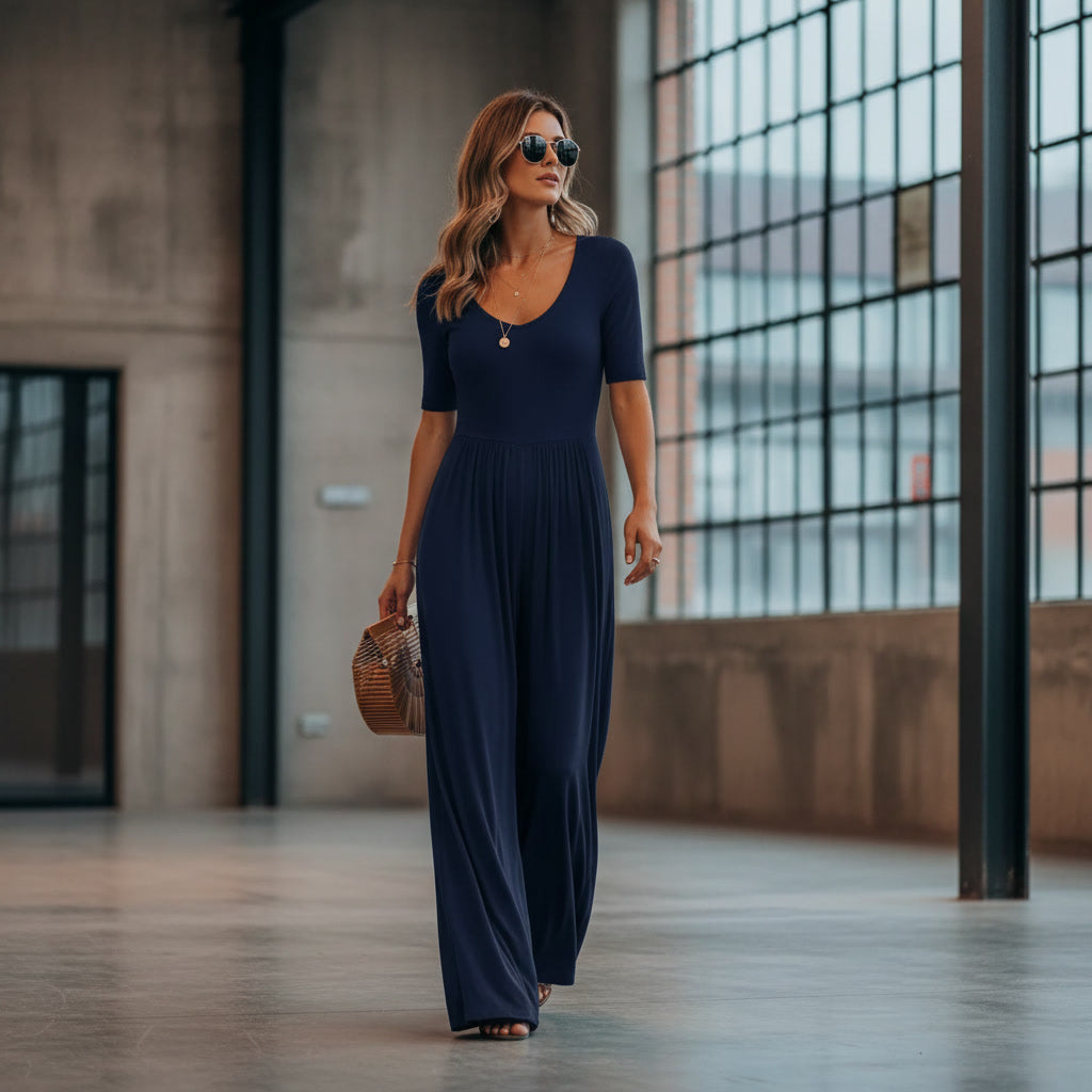 Scoop Neck Short Sleeve Jumpsuit