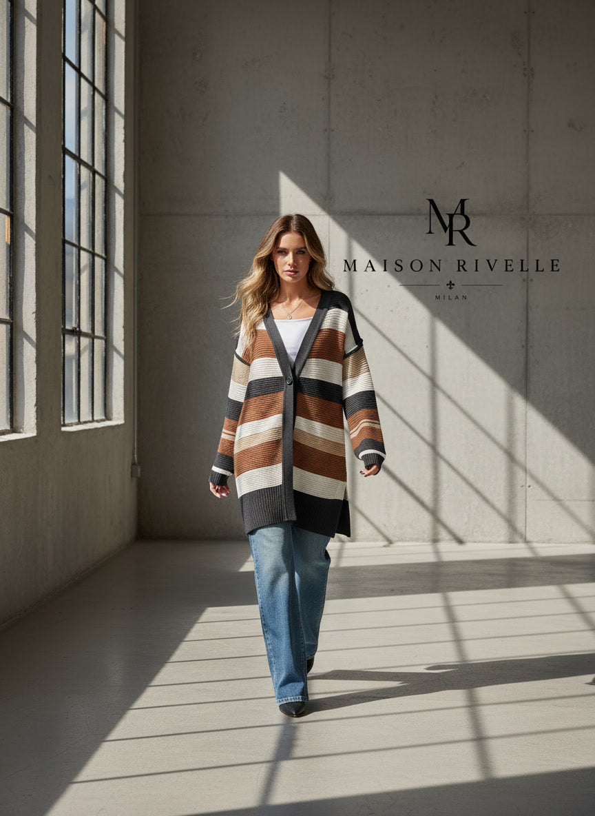 Color Block Striped Open Front Cardigan