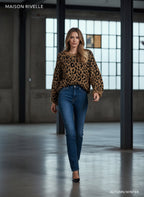 Ribbed Trim Round Neck Leopard Drop Shoulder Sweater
