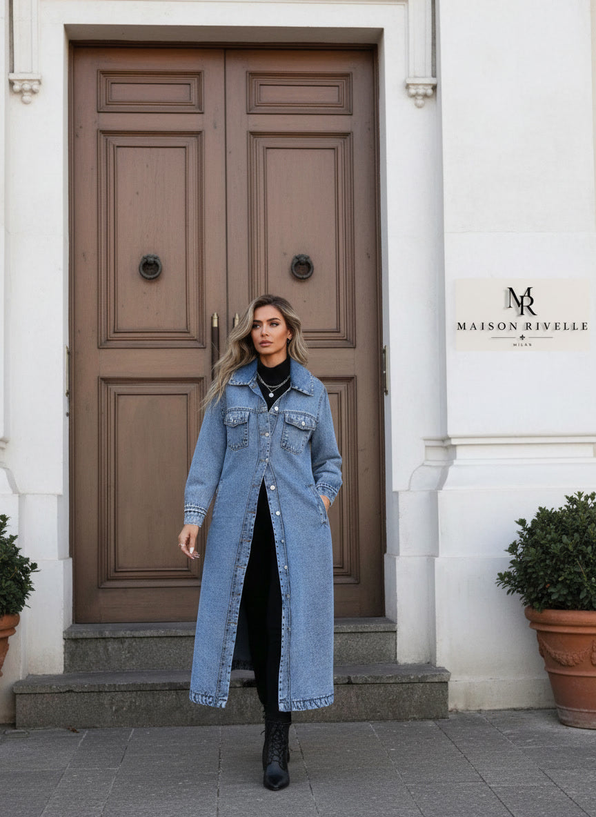 Longline Button-Front Denim Jacket