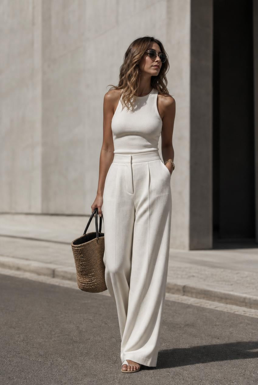 Pantaloni  vita alta a gamba larga