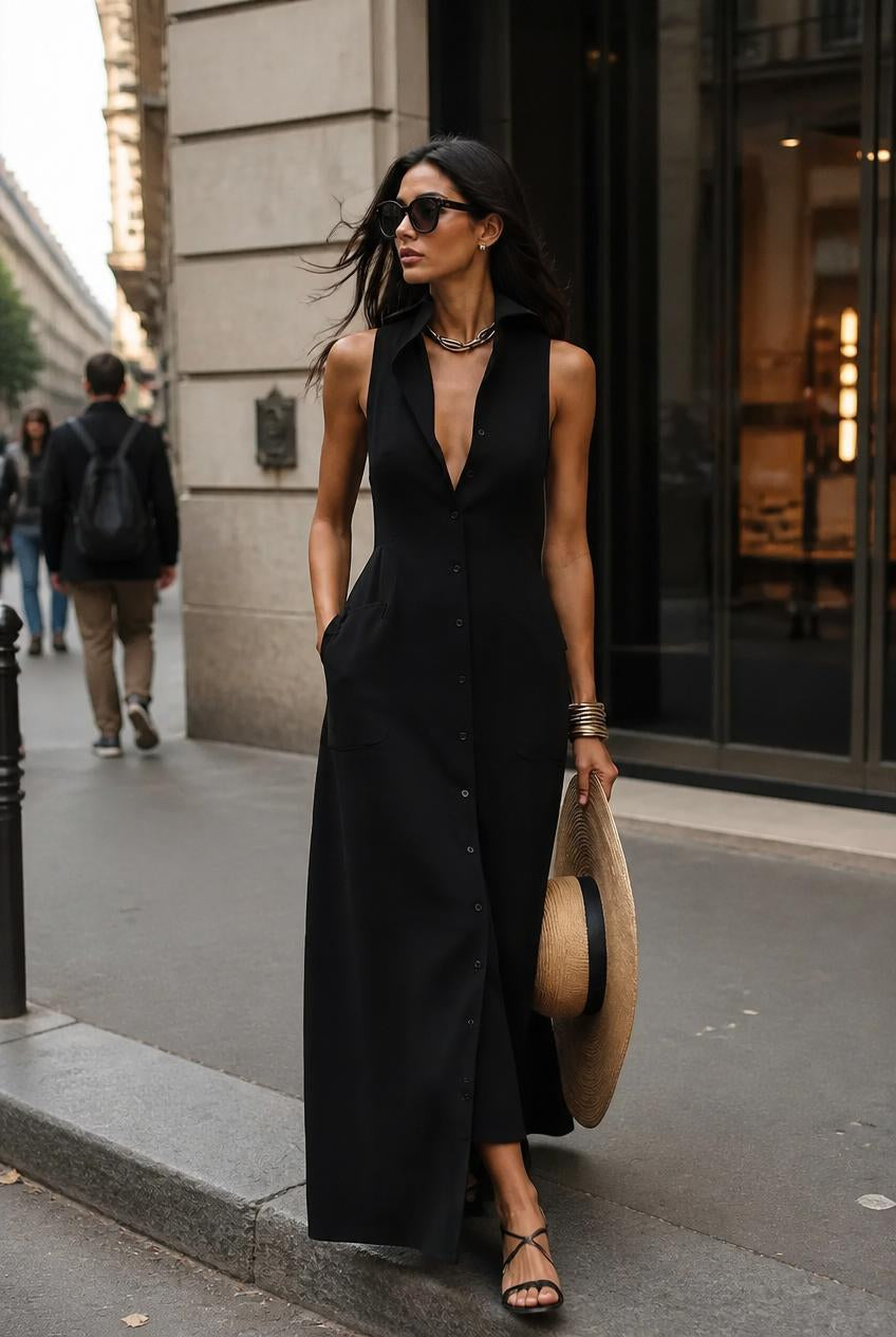 Sleeveless Button-Down Maxi Dress
