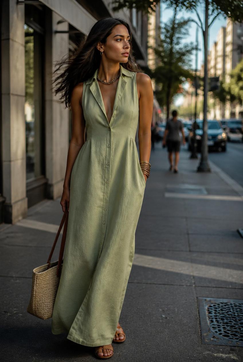 Sleeveless Button-Down Maxi Dress